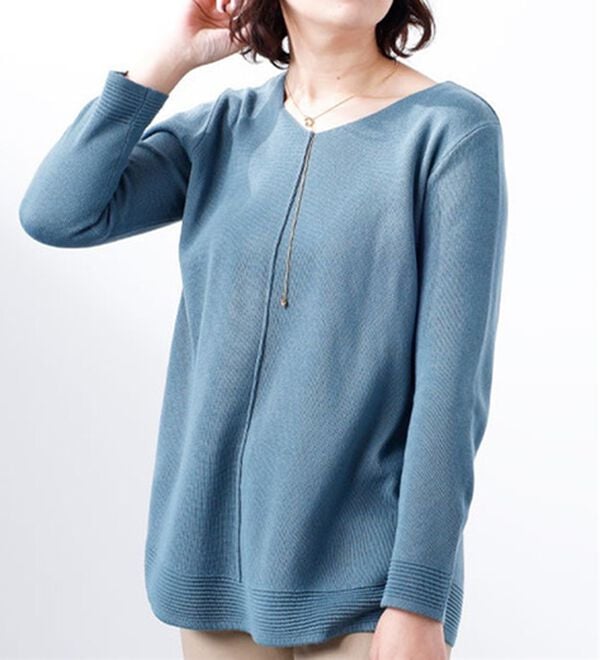 BELLUNA（ベルーナ）の「ミラノリブ編地切替チュニック（チュニック）」｜ブルーグリーン