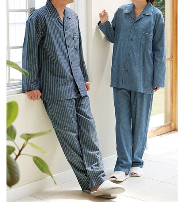 「日本製柔らか素材のデニム調パジャマ（メンズルームウェア）」｜詳細画像