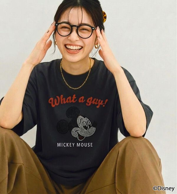 BELLUNA（ベルーナ）の「＜Disney＞【ミッキー】フェイス柄ラインストーンワイドシルエットTシャツ（Tシャツ）」｜詳細画像