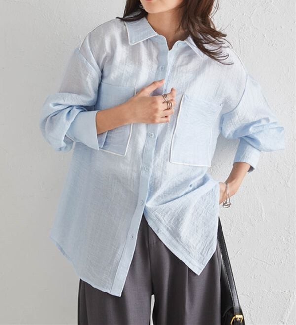 RANAN（ラナン）の「配色パイピングシアーシャツ（シャツ）」｜詳細画像