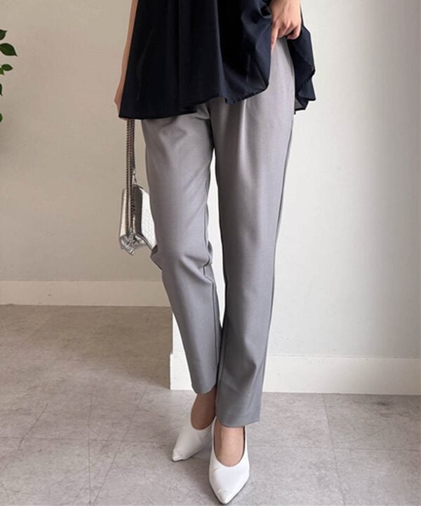 RANAN（ラナン）の「【ひんやり・ＵＶ】機能付麻調美脚タックテーパードパンツ（フルレングスパンツ）」｜詳細画像