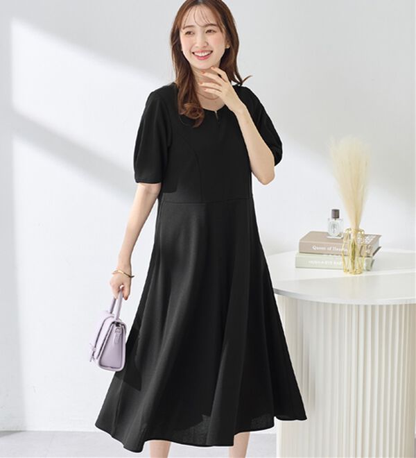 alotta（アロッタ）の「【4つの機能付】タック袖Ａラインワンピース（その他ワンピース）」｜ブラック