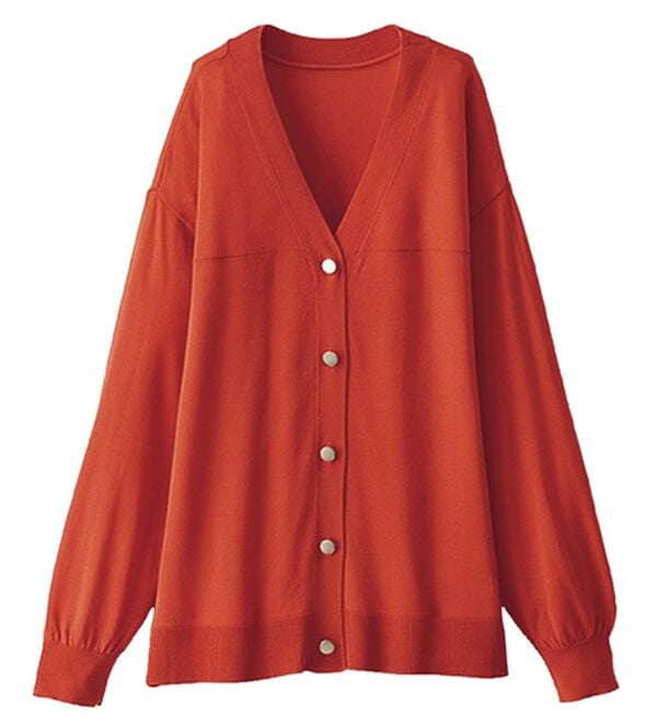 BELLUNA（ベルーナ）の「【快適Ｌａｂ．】シャリ冷！洗える多機能ニットカーディガン（ニットカーディガン）」｜オレンジ