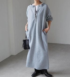 RANAN（ラナン）の「裏起毛ハーフジップワンピース（ロングワンピース）」｜グレー