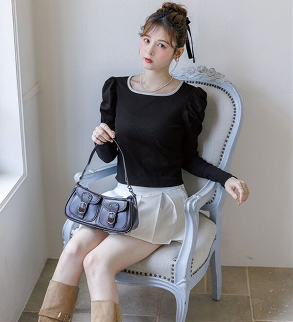 alotta（アロッタ）の「【Corie】配色パワショルリブトップス（カットソー）」｜詳細画像