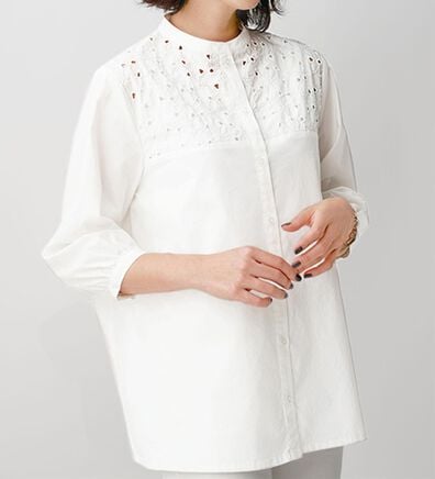 BELLUNA（ベルーナ）の「マーゼライズコットン１００％　アルガンオイル加工刺しゅう使いブラウス（ブラウス）」