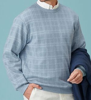 「＜コムルヴァン・オム＞チェック柄ふくれジャカードトレーナー（メンズトレーナー）」｜詳細画像