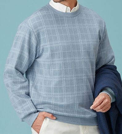 「＜コムルヴァン・オム＞チェック柄ふくれジャカードトレーナー（メンズトレーナー）」
