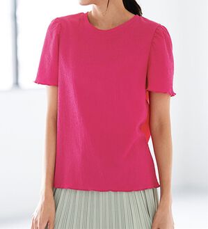 RANAN（ラナン）の「ギンガムチェック楊柳Ｔブラウス（カットソー）」｜ピンク