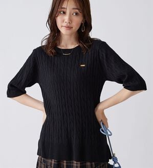 BELLUNA（ベルーナ）の「軽やか綿混！ケーブルニットプルオーバー（ニット・セーター）」｜黒