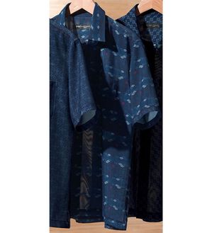 「＜パトリチオ　フランチェスカ＞和柄メッシュ涼感プリントシャツアウター（メンズシャツ）」｜青海波ボーダー柄