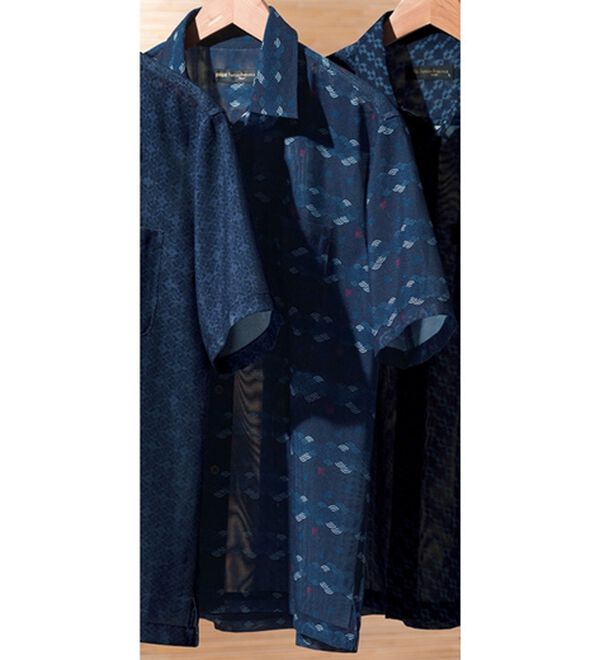 「＜パトリチオ　フランチェスカ＞和柄メッシュ涼感プリントシャツアウター（メンズシャツ）」｜青海波ボーダー柄