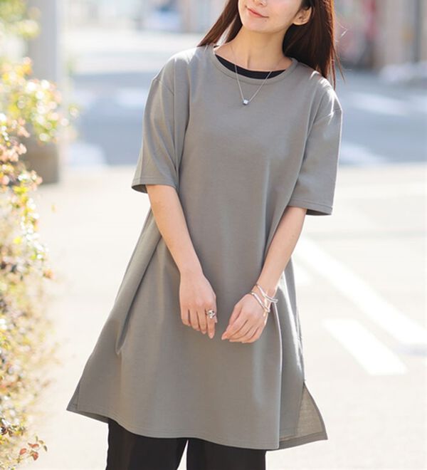 A HAPPY MARILYN（アハッピーマリリン）の「【Ｍ～８Ｌ】【接触冷感・吸水速乾】体型カバー五分袖チュニック（チュニック）」｜詳細画像