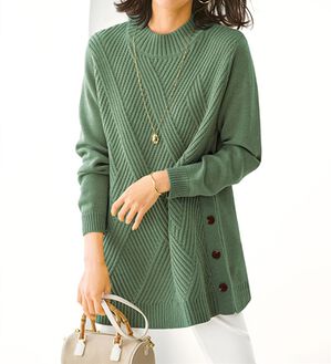 BELLUNA（ベルーナ）の「サイドボタン編地切替ニットチュニック（チュニック）」｜詳細画像