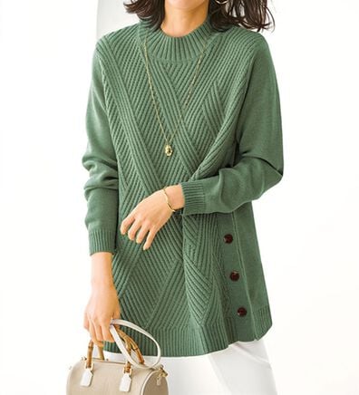 BELLUNA（ベルーナ）の「サイドボタン編地切替ニットチュニック（チュニック）」