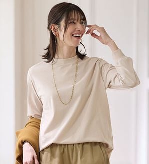 BELLUNA（ベルーナ）の「綿１００腰まわりゆったりリブデザインチュニック（カットソー）」｜トープ