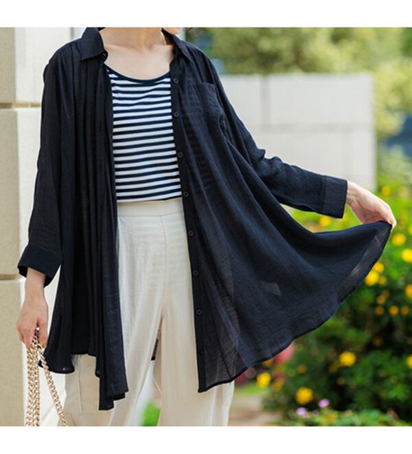 BELLUNA（ベルーナ）の「スラブ素材ドレープシャツチュニック（チュニック）」｜ネイビー