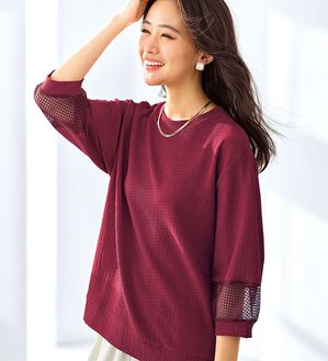BELLUNA（ベルーナ）の「ジャカード素材袖メッシュレースプルオーバー（カットソー）」｜詳細画像