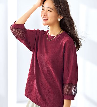 BELLUNA（ベルーナ）の「ジャカード素材袖メッシュレースプルオーバー（カットソー）」
