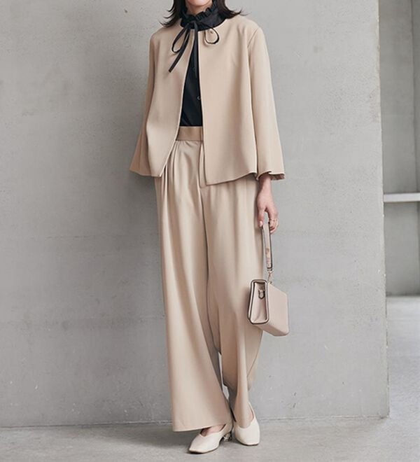 RANAN（ラナン）の「【２点セット】防しわ！洗える！ケープライクジャケットセットアップ（パンツスーツ）」｜詳細画像