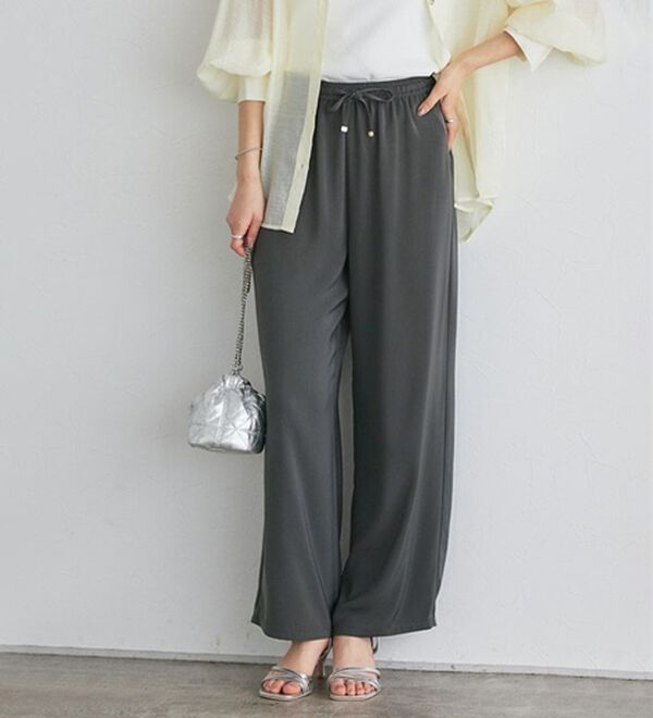 Pierrot（ピエロ）の「【接触冷感】楽ちんキレイ見えワイドイージーパンツ（フルレングスパンツ）」｜詳細画像