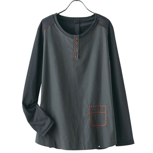 BELLUNA（ベルーナ）の「【３枚組】異素材使い赤ステッチプルオーバー（カットソー）」｜詳細画像