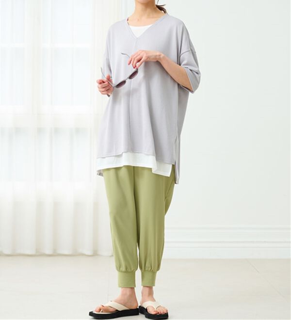 RANAN（ラナン）の「レイヤード風ニットソー半袖チュニック（チュニック）」｜詳細画像