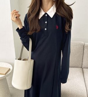 GeeRA（ジーラ）の「【U.S. POLO ASSN.】ポロ衿カットソーワンピース（その他ワンピース）」｜ネイビー&times;ホワイト