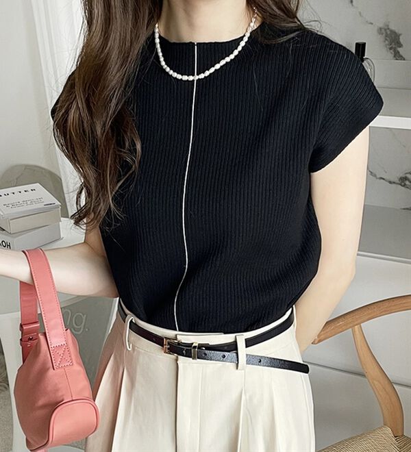 GeeRA（ジーラ）の「配色ラインフレンチスリーブニット（ニット・セーター）」｜詳細画像