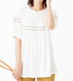 BELLUNA（ベルーナ）の「【Ｌａｇｒｉｌｕａ】配色ライン使いカットソーチュニック（チュニック）」｜オフ白系