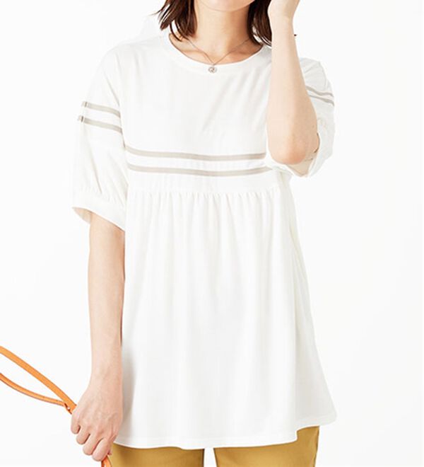 BELLUNA（ベルーナ）の「【Ｌａｇｒｉｌｕａ】配色ライン使いカットソーチュニック（チュニック）」｜オフ白系