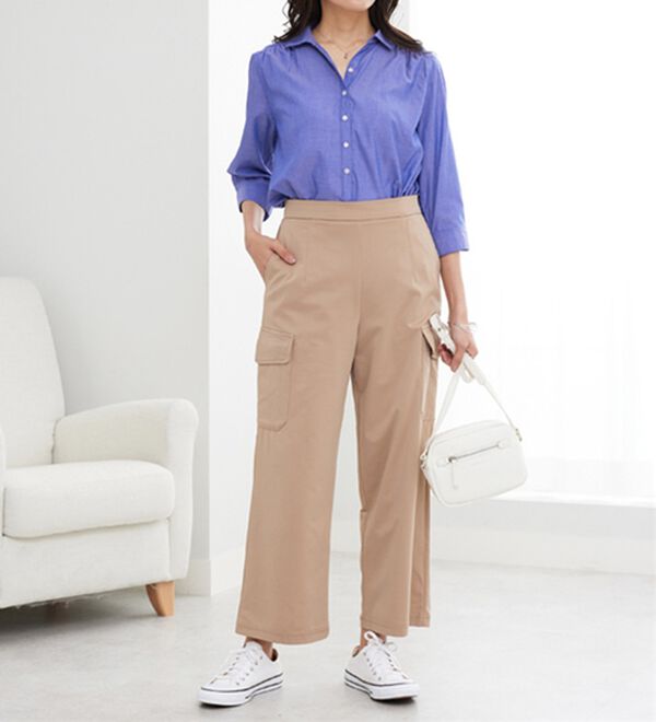 BELLUNA（ベルーナ）の「サラリ綿混！ギャザー使いシャツチュニック（チュニック）」｜詳細画像