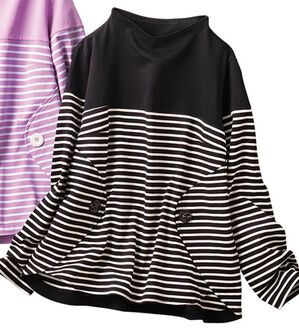 VINNO（ヴィノ）の「＜日本製＞釦デザインボーダープルオーバー（カットソー）」｜ブラック系