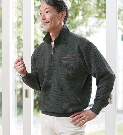 「紳士の格調デザイン　ハーフジップトレーナー（メンズシャツ）」