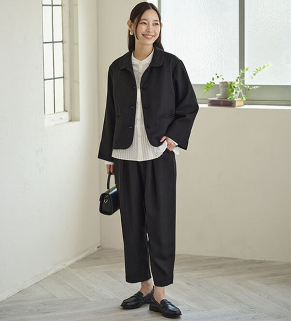 BELLUNA（ベルーナ）の「ドビー素材タックデザインゆったりテーパードパンツ（テーパードパンツ）」｜詳細画像