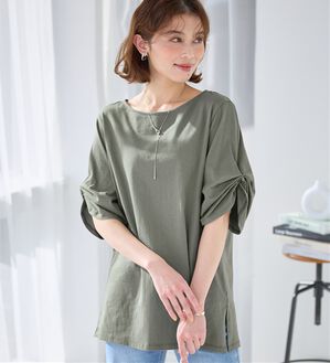 Viola e Viola（ヴィオラ エ ヴィオラ）の「綿１００％袖タックチュニック（チュニック）」｜オリーブ