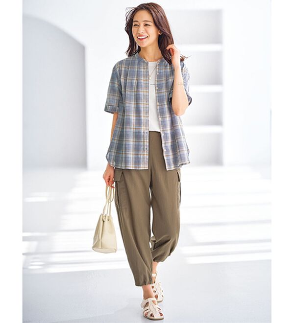 BELLUNA（ベルーナ）の「綿１００％バンドカラーシャツブラウス（ブラウス）」｜詳細画像