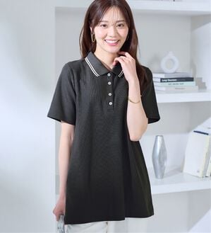 alotta（アロッタ）の「衿配色Ａライン鹿の子ポロチュニック（チュニック）」｜ダークグレー