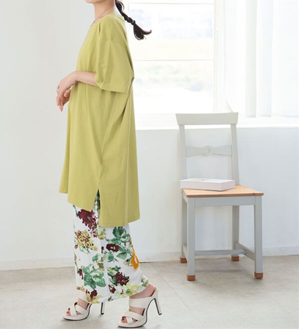 A HAPPY MARILYN（アハッピーマリリン）の「【Ｌ～１０Ｌ】選べる２丈！綿１００％ストンと楽ちん！着心地さらりゆるＴワンピース＆チュニック（チュニック）」｜詳細画像