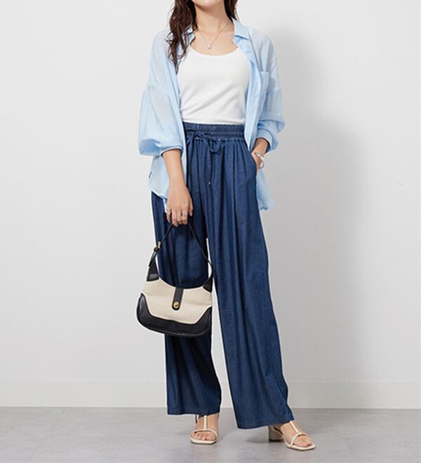 GeeRA（ジーラ）の「【接触冷感】穿いて感激！キレイ見えする楽ちんワイドデニムパンツ（ワイドパンツ・ガウチョ）」｜詳細画像