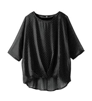 BELLUNA（ベルーナ）の「ドットシフォン裾タックプルオーバー（カットソー）」｜黒ドット