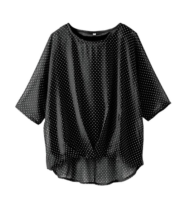 BELLUNA（ベルーナ）の「ドットシフォン裾タックプルオーバー（カットソー）」｜黒ドット