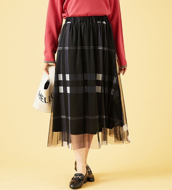 BELLUNA（ベルーナ）の「チュール素材上品プリントフレアースカート（ロングスカート）」｜詳細画像