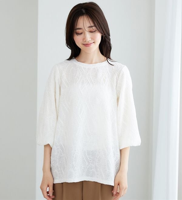 BELLUNA（ベルーナ）の「波柄ジャカードバルーン袖プルオーバー（カットソー）」｜詳細画像