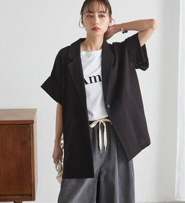 RANAN（ラナン）の「クレープジャカードハーフスリーブジャケット（テーラードジャケット）」｜詳細画像