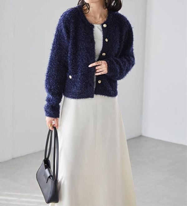 RANAN（ラナン）の「ゴールド調ボタンラメシャギーカーディガン（ニットカーディガン）」｜詳細画像