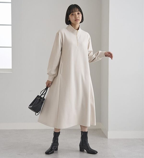 BELLUNA（ベルーナ）の「ポケット付ハーフジップフレアーワンピース（カットソーワンピース）」｜詳細画像