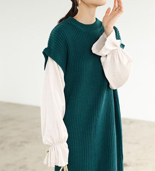 袖ブラウスドッキングニットワンピース - ベルーナ【公式】