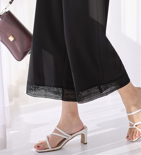 alotta（アロッタ）の「【４つの機能付】ひんやり裾レース楽ちんストレートパンツ（ワイドパンツ・ガウチョ）」｜詳細画像