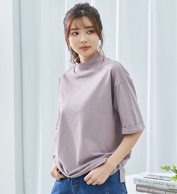 BELLUNA（ベルーナ）の「小顔見せ！ヒンヤリハイネックオーバーサイズＴシャツ（Tシャツ）」｜詳細画像